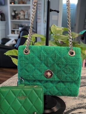 kate spade 💚Natalia Tweed Quilted Shoulder Bag w/Matching Wallet